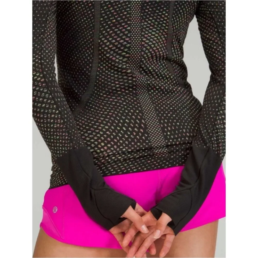 Lululemon long sleeve swiftly tech grid warp black neon multi size 8